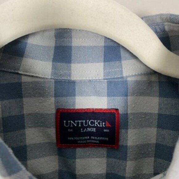 Untuckit Flannel Plaid Button Down Long Sleeve Shirt Blue Mens Large - Picture 4 of 6